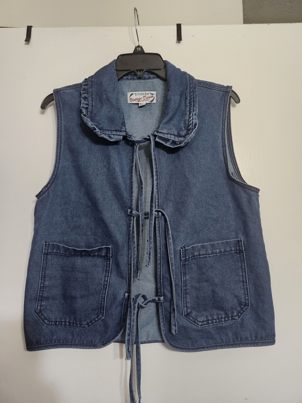 Stoosh Vintage Denim Sleeveless Jacket in Dark Blue